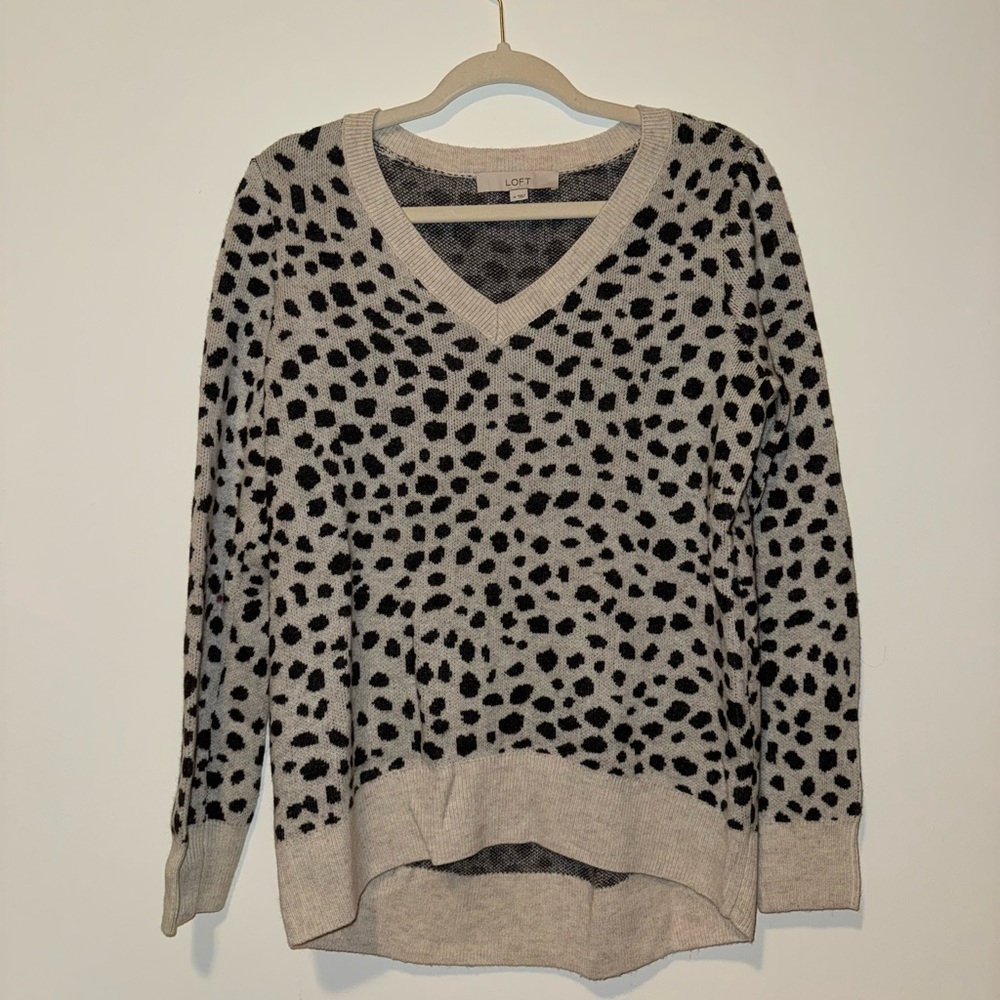 LOFT Women's Cream and Black V-Neck Sweater
